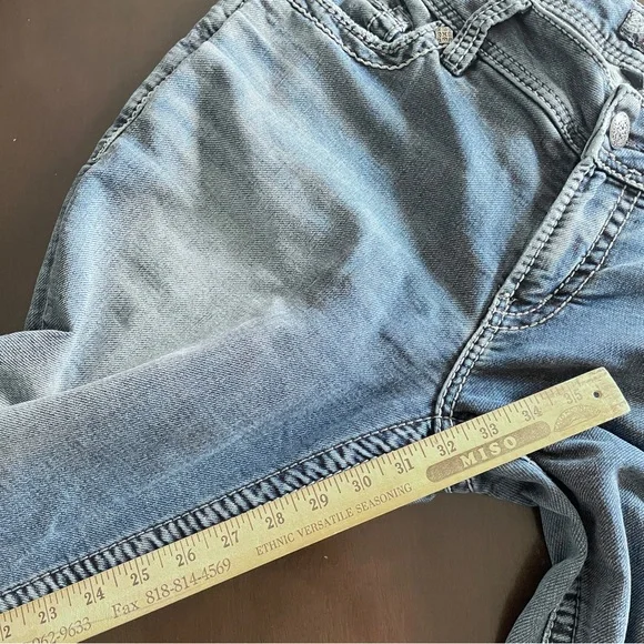 SILVER JEANS Suki Mid Straight Joga Hybrid Denim Blue Knit Flex Curvy Jean 34X32 - Picture 6 of 10